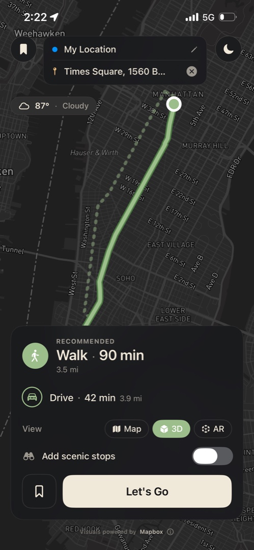 Wayline 2D map view in night mode