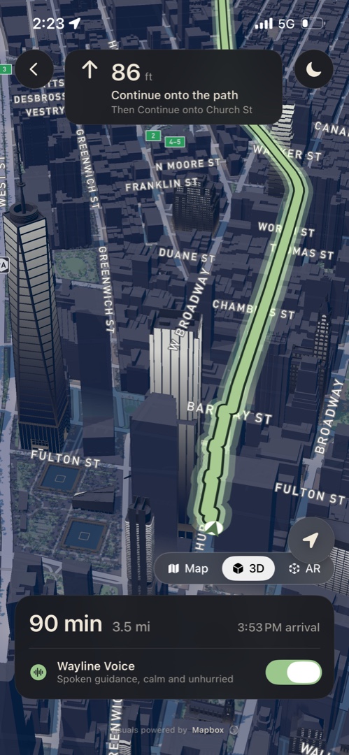 Wayline cinematic 3D view in night mode