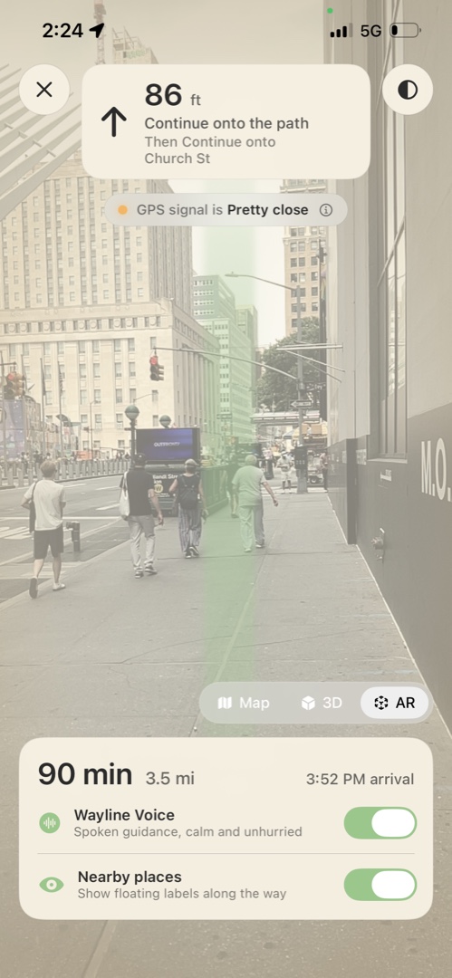 Wayline AR beacon view in day mode